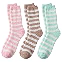 Tipi Toe Womens Fuzzy Crew Socks with Anti Slip Grips Warm Cozy Fluffy Winter Slipper Socks Non Skid Home Socks for Women