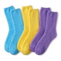 Tipi Toe Womens Fuzzy Crew Socks with Anti Slip Grips Warm Cozy Fluffy Winter Slipper Socks Non Skid Home Socks for Women