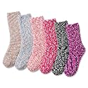 Tipi Toe Womens Fuzzy Crew Socks with Anti Slip Grips Warm Cozy Fluffy Winter Slipper Socks Non Skid Home Socks for Women