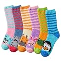 Tipi Toe Womens Fuzzy Crew Socks with Anti Slip Grips Warm Cozy Fluffy Winter Slipper Socks Non Skid Home Socks for Women