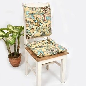 cotton printed chair padschair cushionback supportseat cushion with ties and handmade quilting set of 2 pattern 01