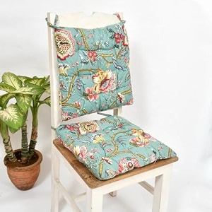 cotton printed chair padschair cushionback supportseat cushion with ties and handmade quilting set of 2 pattern 03