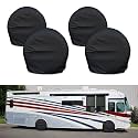 Tire Covers for RV Wheel Set of 4, Motorhome Tire/Wheel Covers Waterproof Soft Vinyl Black Tire Protectors Tire Covers Fits 40" to 42" Tire Diameters