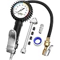 Tire Inflator with Pressure Gauge and Dual Head Air Chuck ââ‚¬â€œ Heavy Duty Air Chuck with Accurate Gauge for Air Compressors and Inflators - 100PSI Easy Read Glow Dial