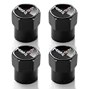 Tire Valve Stem Caps for Corvette Metal Car Wheel Air caps Auto Valve Stem Caps Accessories 4 Pack Black
