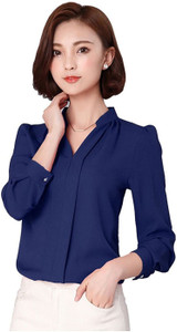 Tishani Women Solid Casual Blue Shirt