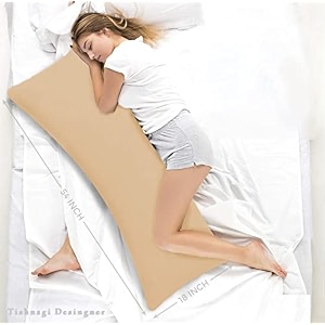 long hug body pillow with beige cover 18 x 54 inches