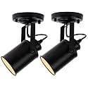 TISLYCO Black Wall Sconces Set of Two, Industrial Track Lighting Ceiling Spotlight, Matt Black Vintage Wall Mount Lights, Rotate Head Lamp for Indoor Living Bedroom Loft Cafe Bar