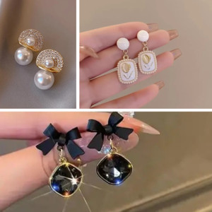 tiso korean three pieces combo crystal pearl alloy brass cuff earring earring set huggie earring rhinestone studs stud earring
