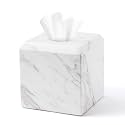 Tissue Box Cover Italy Natural Marble Heavy Duty Square Facial Toilet Paper Holder for Bathroom Living Room Bedroom Dresser Vanity Kitchen Minimalistic Office Home Decor Jazz White (WH014)