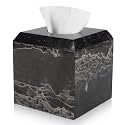 Tissue Box Cover Italy Natural Marble Heavy Duty Square Facial Toilet Paper Holder for Bathroom Living Room Bedroom Dresser Kitchen Minimalistic Office Home Decor Black (WH013)