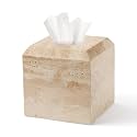 Tissue Box Cover Italy Natural Travertine Stone Heavy Duty Square Facial Toilet Paper Holder for Bathroom Living Room Bedroom Dresser Kitchen Minimalistic Office Home Decor Beige (TBC145WT)