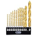 Titanium Brad Point Drill Bit Set 12Pcs (1/8" - 1/2") HSS Hex Shank Drill Bit Set with Double Flutes Design for Hardwood, Plywood, Plastic Round Holes in All Types of Wood