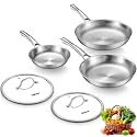 Titanium Pans for Cooking, 8+10+12 Inch Non-Toxic Skillet with 2 Lids