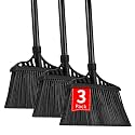 Tiumso 3-Pack Heavy Duty Broom, Commercial Broom with 55" Long Handle Outdoor Indoor, Industrial Brooms for Sweeping Garage Concrete Courtyard Patio Home Kitchen Office - All Black