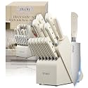TIVOLI 15 PCS Knife Set with Block - Kitchen Knife Block Set, Cream White