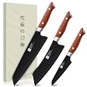 TIVOLI 3 PCS Santoku Knife Set - Chef Knife Set with Ergonomic Wood Handle