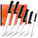 TIVOLI Butcher Knife Set 6 pcs - Game Processing Knife Set 7" Sharpener Rod
