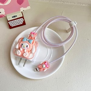 tiwkka silicone charger case cover with 360-degree full protection heart design suitable for iphone for 18-20w usb-c power adapter charger cover cat 6 pink w