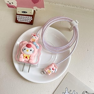 tiwkka silicone charger case cover with 360-degree full protection heart design suitable for iphone for 18-20w usb-c power adapter charger cover cat 5 peach w