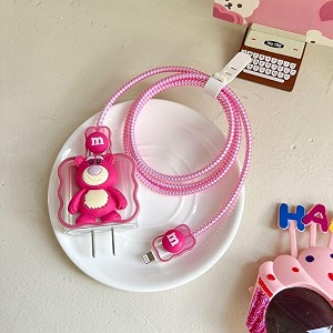tiwkka silicone charger case cover with 360-degree full protection heart design suitable for iphone for 18-20w usb-c power adapter charger cover cat 7 m marronpink