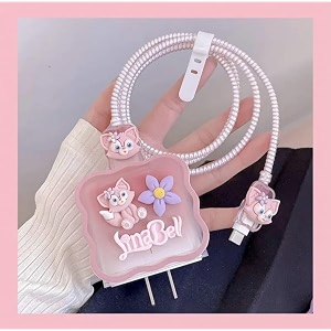 tiwkka silicone charger case cover with 360-degree full protection heart design suitable for iphone for 18-20w usb-c power adapter charger cover linabell pink