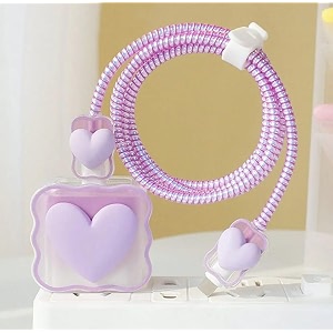 tiwkka silicone charger case cover with 360-degree full protection heart design suitable for iphone for 18-20w usb-c power adapter charger cover purple
