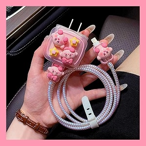 tiwkka silicone charger case cover with 360-degree full protection heart design suitable for iphone for 18-20w usb-c power adapter charger cover kirby pink cat 10