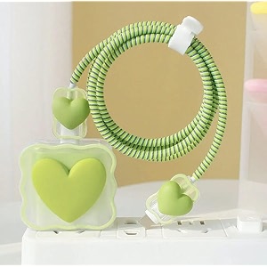 tiwkka silicone charger case cover with 360-degree full protection heart design suitable for iphone for 18-20w usb-c power adapter charger cover green