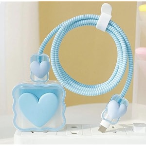 for iphone silicone charger case cover with 360-degree full protection heart design suitable for iphone for 18-20w usb-c power adapter charger cover sky blue