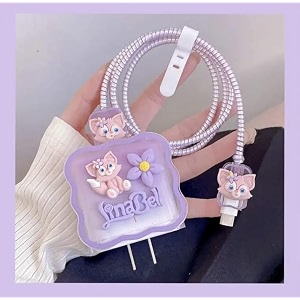 tiwkka silicone charger case cover with 360-degree full protection heart design suitable for iphone for 18-20w usb-c power adapter charger cover linabell purple