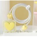 Tiwkka Silicone Charger Case Cover with 360-degree Full Protection Heart Design Suitable for iPhone for 18-20W USB-C Power Adapter Charger Cover (Yellow)