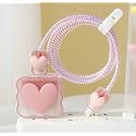 Tiwkka Silicone Charger Case Cover with 360-degree Full Protection Heart Design Suitable for iPhone for 18-20W USB-C Power Adapter Charger Cover (Pink)