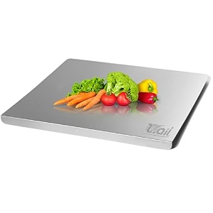 tjaii stainless steel chopping board for kitchen  large 41 x 29 cm  non-slip rust proof round edge  cutting board for kitchen meat fish fruits  durable hygienic modern design  easy to use