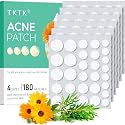 TKTK Hydrocolloid Acne Patches, Pimple Patches for Face with Tea Tree &amp; Calendula Oil - 4 Sizes Clear Cover Stickers, Invisible for Day &amp; Night Use (180 Count)