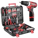 TLGREEN 138-Piece Red Tool Kit,12V Cordless Drill for Home Repair &amp; DIY