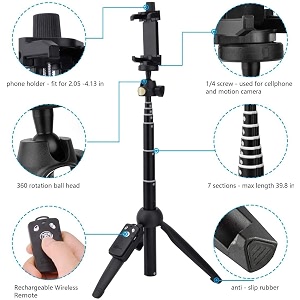 tmgyt-9928 tripod selfie stick portable bluetooth handheld lightweight selfie pole destk top tripod 3-in-1 with remote shutter and phone holder for smartphoneiphone