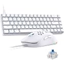 TMKB Falcon M1SE Gaming Mouse, T68SE 60% Mechanical Gaming Keyboard, LED Backlit, 12800DPI Optical Sensor with Blue Switch-White