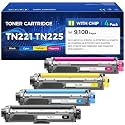 TN221 TN225 Toner Cartridges 4-Pack Replacement for Brother TN-221 TN-225