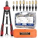 Tnisesm 14" Rivet Nut Tool Kit with 8 Mandrels & 500pcs Rivnuts, Labor-Saving Hand Rivnut Setter, Heavy-Duty Carrying Case for M5 M6 M8 M10 10-24 1/4-20 5/16-18 3/8-16