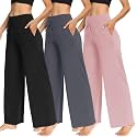 TNNZEET 3 Pack Women's Wide Leg Pants with Pockets - Casual Loose Yoga Trouser Pants Sweatpants Palazzo Lounge Pajama Pants