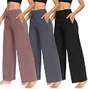 TNNZEET 3 Pack Women's Wide Leg Pants with Pockets - Casual Loose Yoga Trouser Pants Sweatpants Palazzo Lounge Pajama Pants