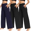 TNNZEET 3 Pack Women's Wide Leg Pants with Pockets - Casual Loose Yoga Trouser Pants Sweatpants Palazzo Lounge Pajama Pants