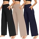 TNNZEET 3 Pack Women's Wide Leg Pants with Pockets - Casual Loose Yoga Trouser Pants Sweatpants Palazzo Lounge Pajama Pants