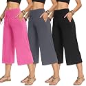 TNNZEET 3 Pack Women's Wide Leg Pants with Pockets - Casual Loose Yoga Trouser Pants Sweatpants Palazzo Lounge Pajama Pants