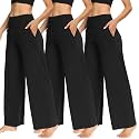 TNNZEET 3 Pack Women's Wide Leg Pants with Pockets - Casual Loose Yoga Trouser Pants Sweatpants Palazzo Lounge Pajama Pants