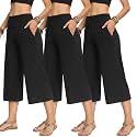TNNZEET 3 Pack Women's Wide Leg Pants with Pockets - Casual Loose Yoga Trouser Pants Sweatpants Palazzo Lounge Pajama Pants