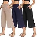 TNNZEET 3 Pack Women's Wide Leg Pants with Pockets - Casual Loose Yoga Trouser Pants Sweatpants Palazzo Lounge Pajama Pants