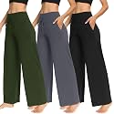 TNNZEET 3 Pack Women's Wide Leg Pants with Pockets - Casual Loose Yoga Trouser Pants Sweatpants Palazzo Lounge Pajama Pants