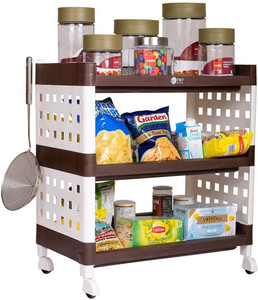 tnt lexi 3 tier brown multi-purpose storage organizer rack for home bathroom living room office bedroom with wheels plastic kitchen cabinet